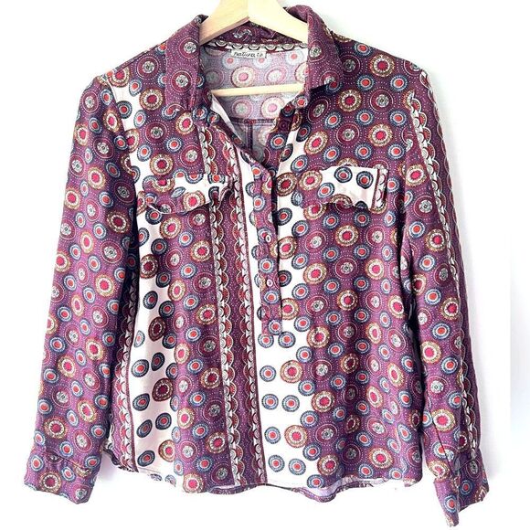NATURA anthropology Womens Blouse print boho chic Long sleeve viscose S - Picture 4 of 16